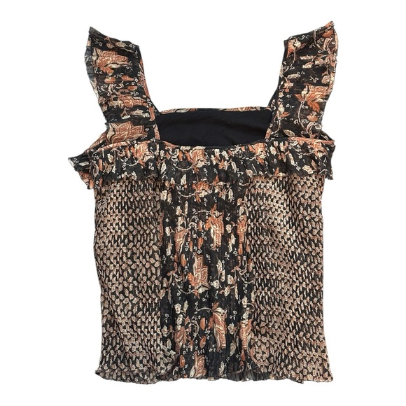 Anthropologie Let Me Be Olympia Plisse Boho Print Sleeveless Blouse- Size 8 - Picture 4 of 8